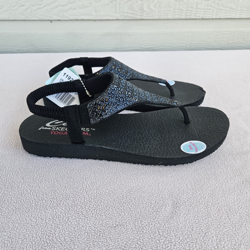 Skechers Meditation Glamorous Muse Slingback Thong Sandall Black Women SZ 10 - Picture 3 of 5